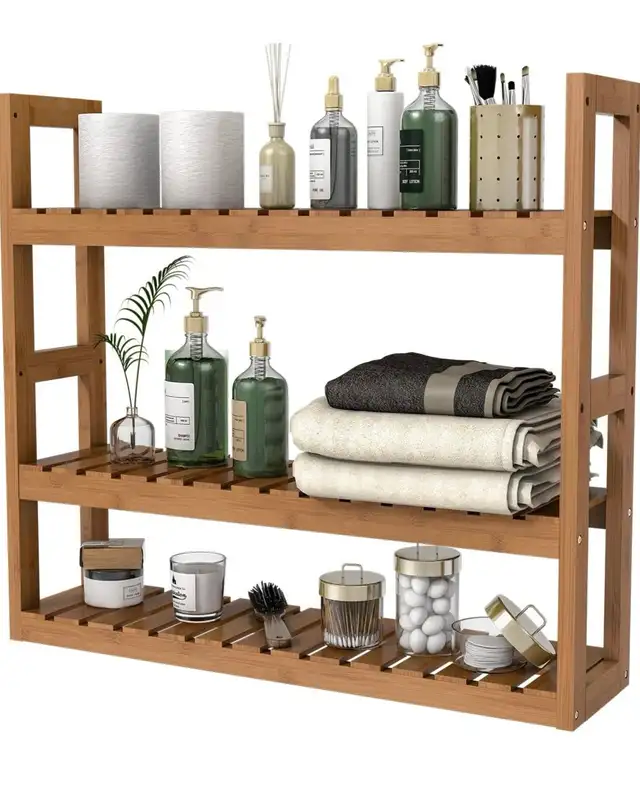 Domax 3-Tier Adjustable Bamboo Wall Shelf