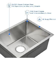 23" Undermount Stainless Steel Kitchen Sink - Photo 3