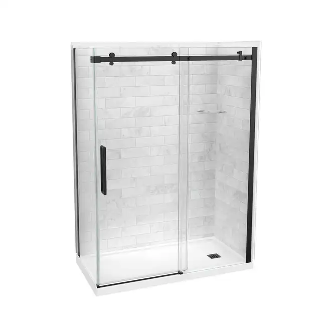 MAAX Utile 60" Walk-In Shower Kit, Black Glass Door – BOXED NEW