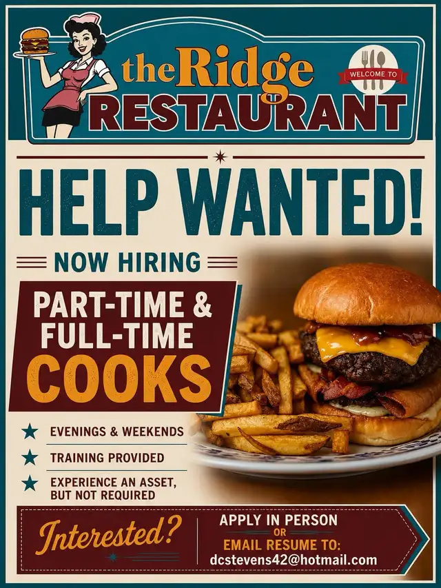 Cook Wanted at The Ridge Restaurant