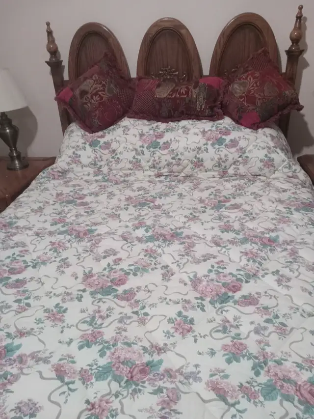 QUEEN SIZE BED- MATRESS  AND BOX SPRING WITH FRAME ON WHEELS
