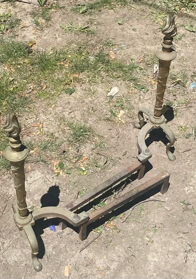 Vintage Brass Andirons   / fireplace dogs,