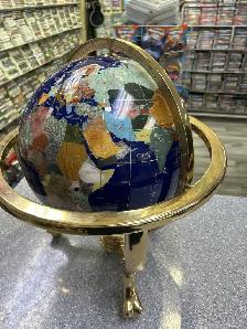 World Globe 15" Gemstone Inlaid On Brads Stand