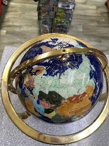 World Globe 15" Gemstone Inlaid On Brads Stand - Photo 4