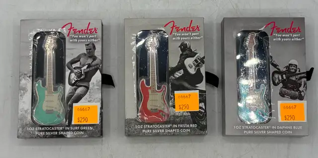 1oz .999 Fine Silver Fender Stratocaster Guitar Coins ( x3 )