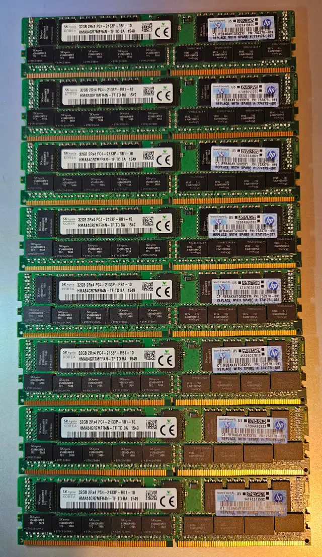 HPE SKhynix 256GB (8x32GB) 2Rx4 PC4-2133P RDIMM PC4-17000R 2133