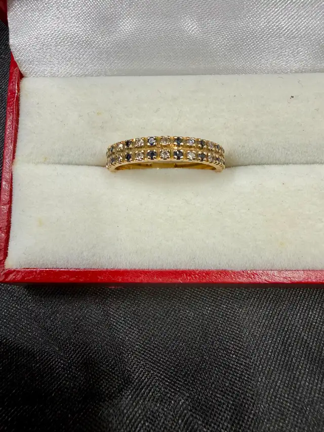 Women's 14K Gold Ring with Diamonds and Sapphires~Size 9