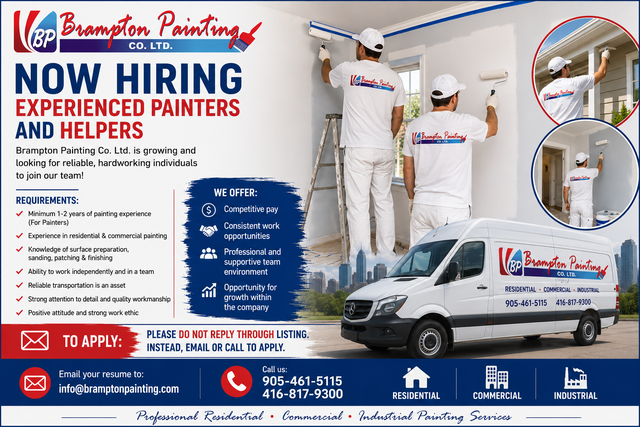 NOW HIRING – EXPERIENCED PAINTERS & HELPERS