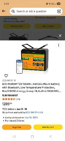 4x100watt solar panels, 2x100ah lith./phosphate batts. ,