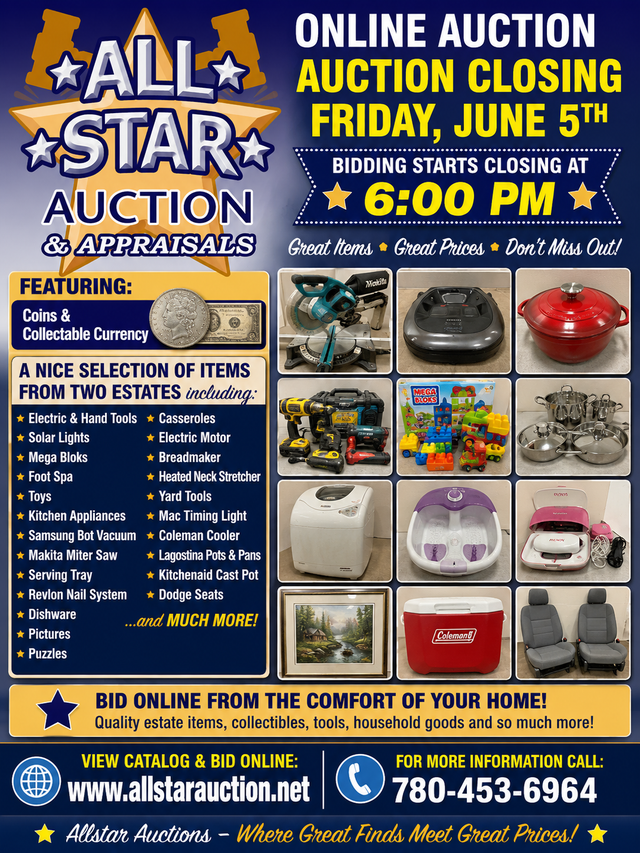 EDMONTON:  Timed Online Estate Auction - Closing June 5th at 5pm