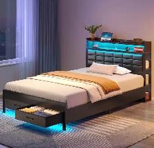 Twin Bed Frame With 2 Storage Drawers & Light - Photo 4