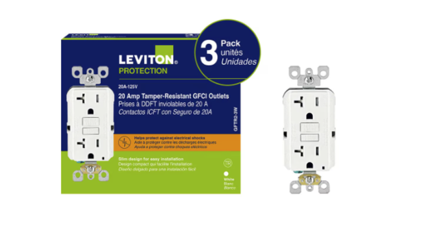 Leviton Decora 20 Amp Tamper-Resistant Slim GFCI Receptacle