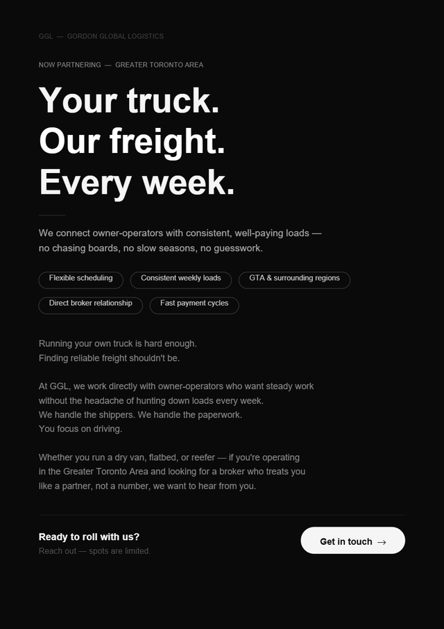 Owner Operators Wanted — Consistent Freight