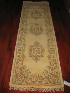 Triple Medallion Floral Wool Rug Runner - Hand Made