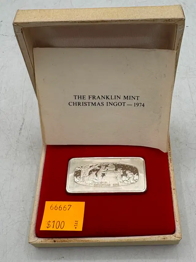 1974 Franklin Mint Christmas .999 Fine Silver Ingot