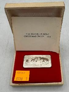 1974 Franklin Mint Christmas .999 Fine Silver Ingot