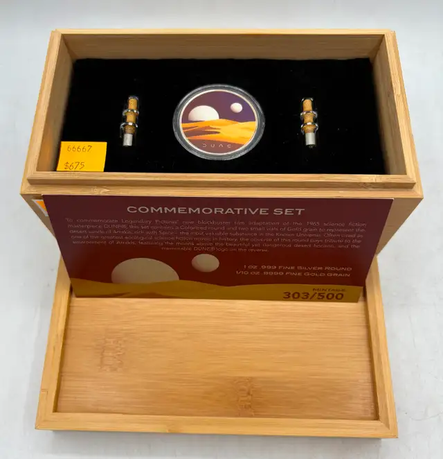 Dune Gold Spice Melange Set .999 Fine Silver Round & Gold Vials