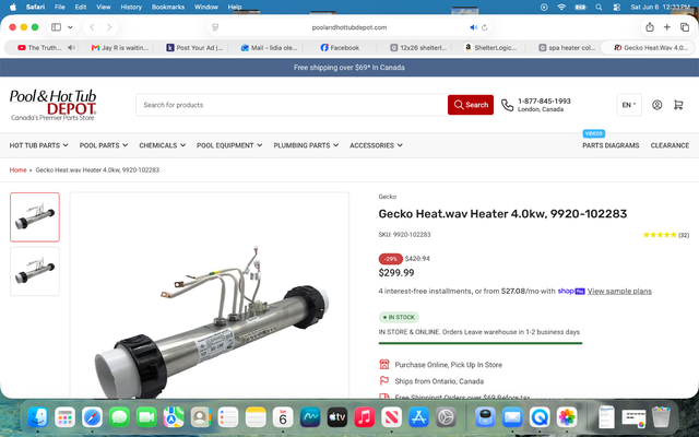 New Spa Heater Collector Assembly. In Box. 240V 4.0KW