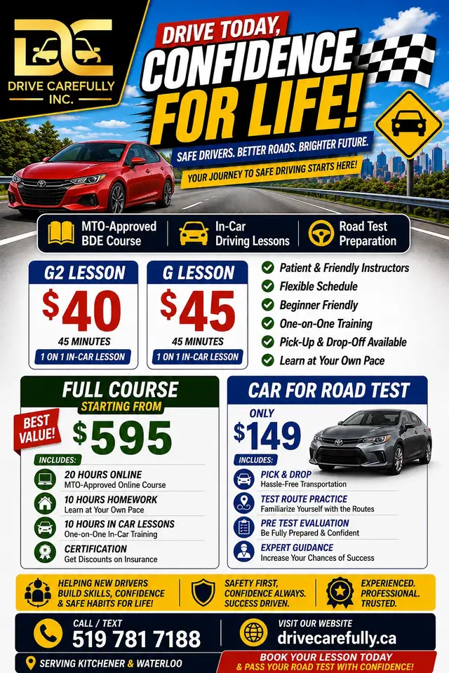 G, G2 Driving Lessons and Road Test