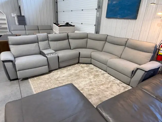 Grey fabric power reclining sectional