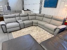 Grey fabric power reclining sectional