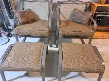 2 Patio Chairs with Cushions and  Footstools