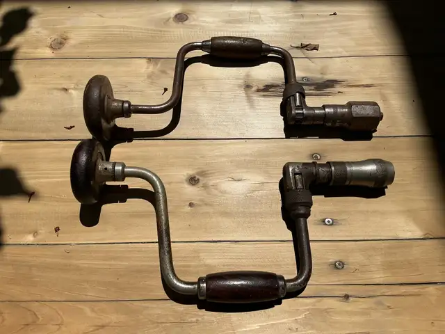 2 Vintage Hand Drill Bit Braces !