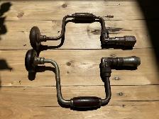 2 Vintage Hand Drill Bit Braces !