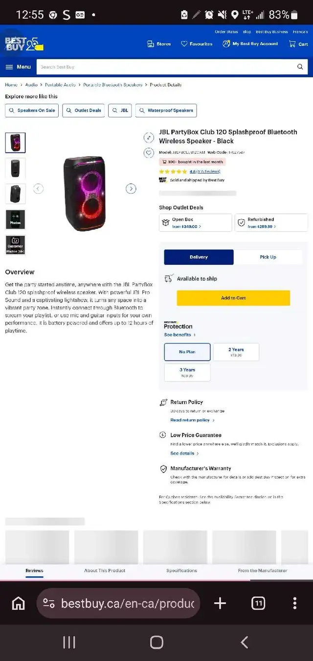 JBL PartyBox Club 120 Bluetooth Speaker