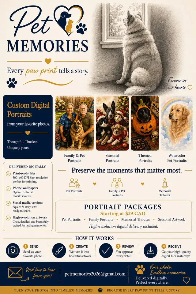 Custom Pet Portraits & Memorial Artwork — Digital Files Starting