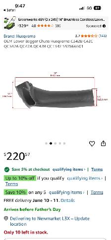Husqvarna OEM Lower Bagger Chute - Photo 4