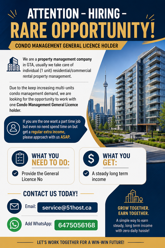 Hiring  Rare Opportunity-Condo Management General Licence holder