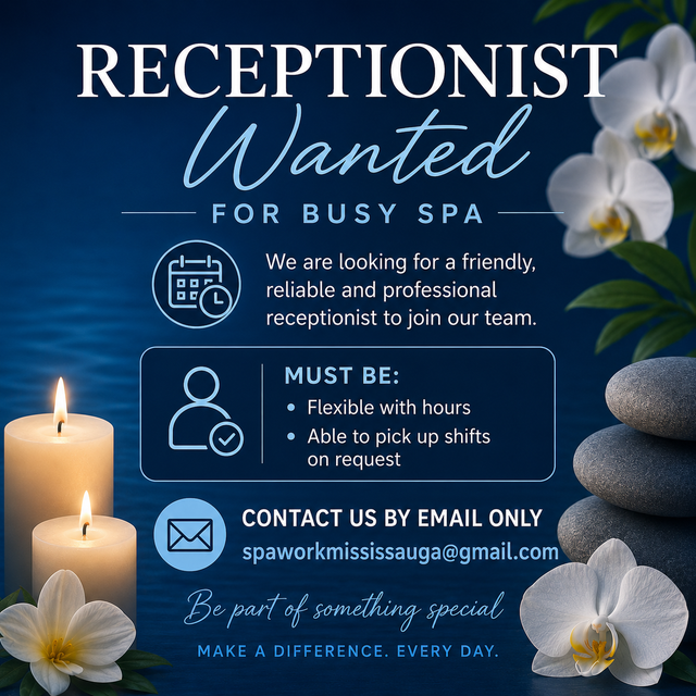 Receptionist Wanted For Busy Spa