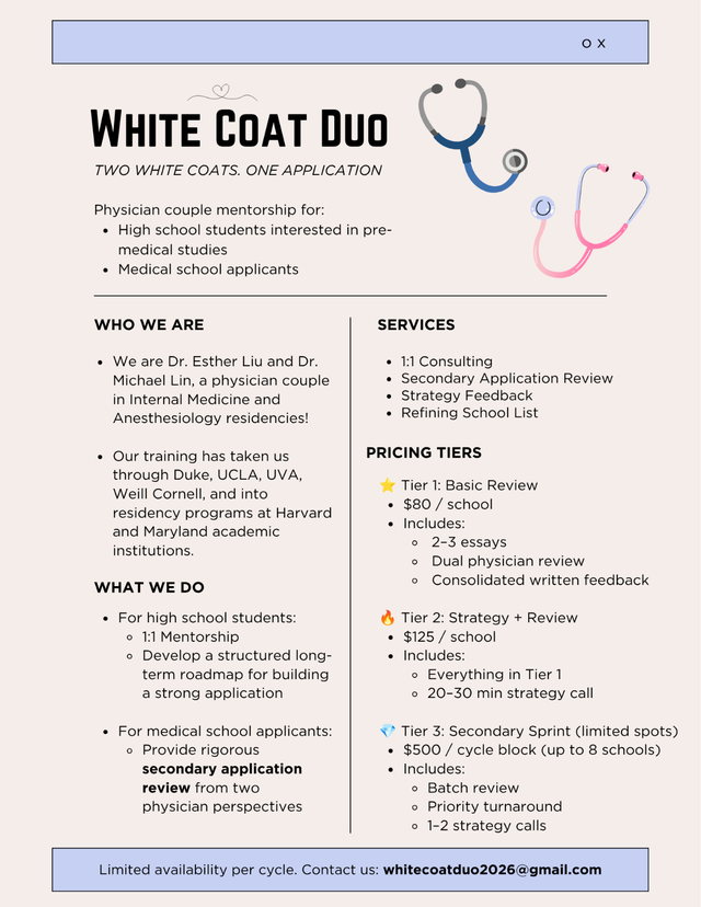 Medical School App Consulting and Review / Pre-Med Consulting