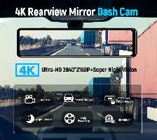 12' 4K Mirror Dashcam Front, Rear, GPS, WIFI, Hardwire Install