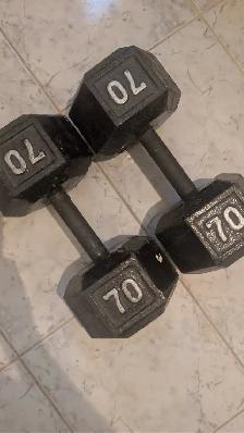 70 lb Cast Iron Hex Dumbbells Pair - Photo 2