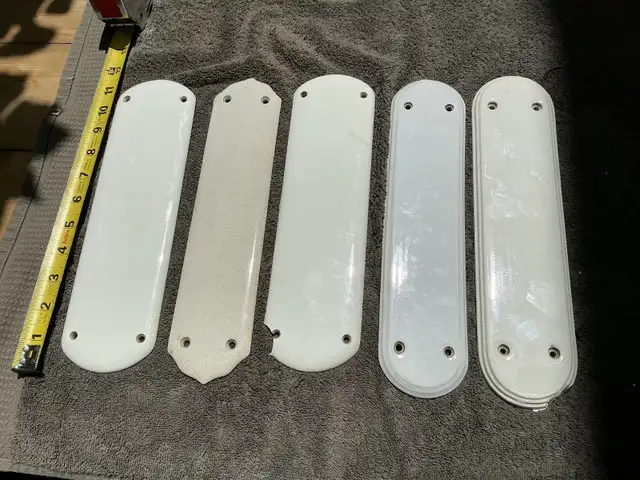 5 Antique Porcelain All White Door Pushes !