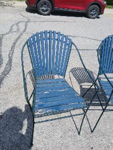 TWO SOLID METAL FRAME AND WOOD PATIO PORCH CHAIRS GOOD COND. - Photo 3