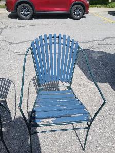 TWO SOLID METAL FRAME AND WOOD PATIO PORCH CHAIRS GOOD COND. - Photo 5