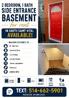 2 Bedroom 1 Bath Basement for Rent