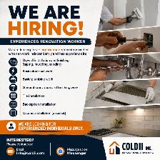 WE ARE HIRING – EXPERIENCED RENOVATION WORKER