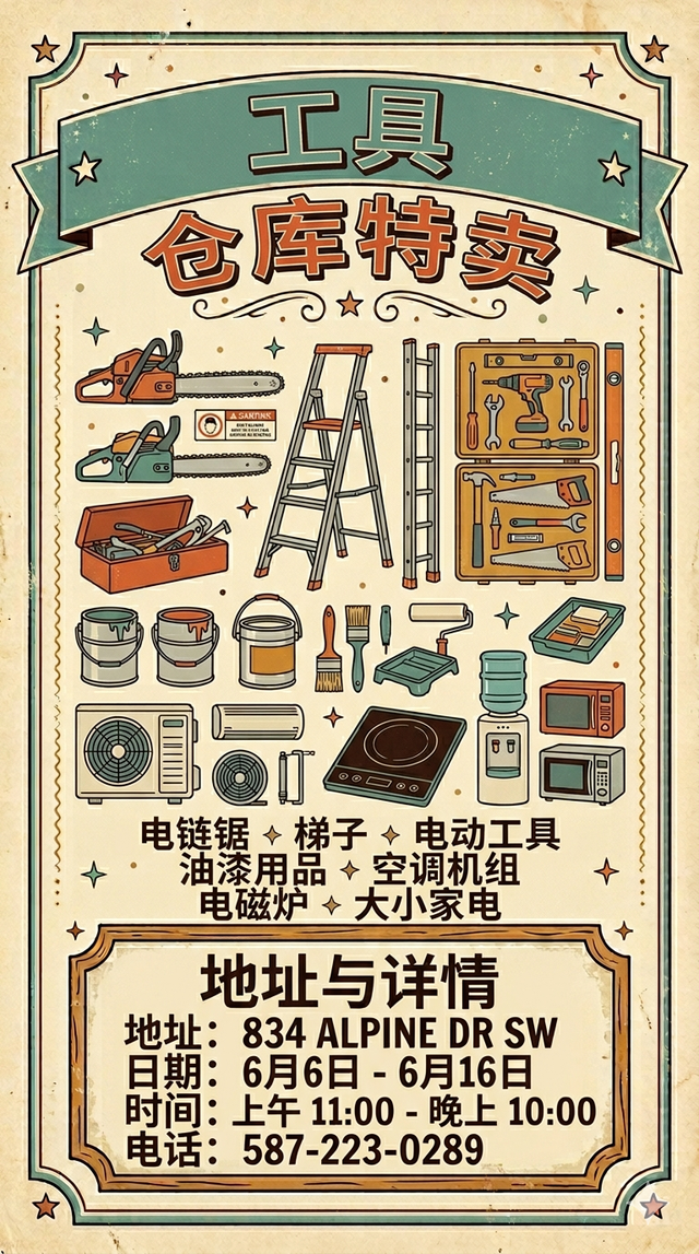 HUGE GARAGE SALE 车库出售!!