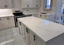 White Quartz Kitchen Countertops & Island   Gray Veins⭐⭐