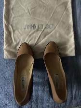 Jimmy Choo calf/patent nude/black 5 inch leather stilettos - Photo 4