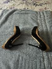Jimmy Choo calf/patent nude/black 5 inch leather stilettos - Photo 5