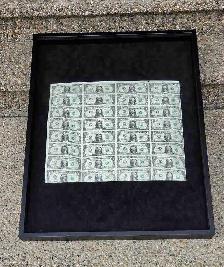 US 1 dollar sheet in Shadow Box