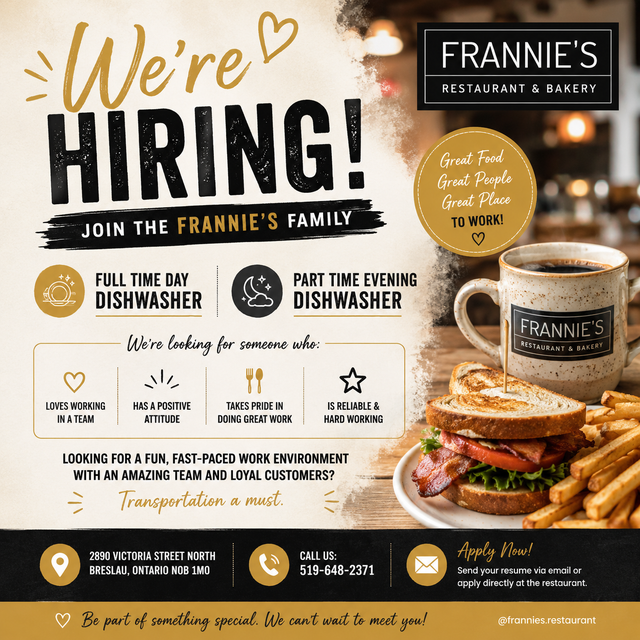 FULL TIME AND PART TIME DISHWASHERS NEEDED