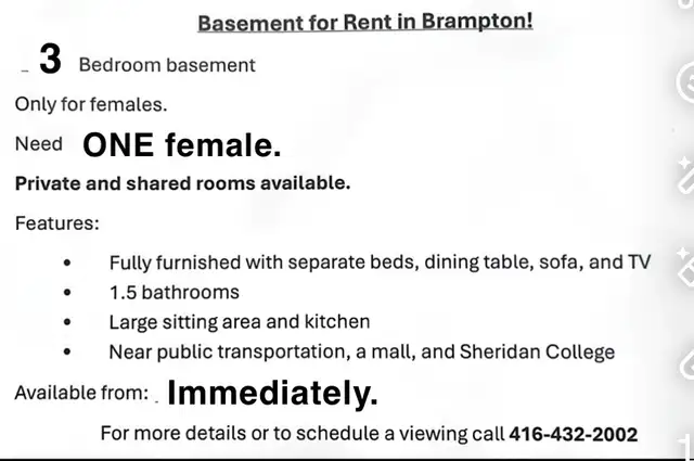 Basement room for rent