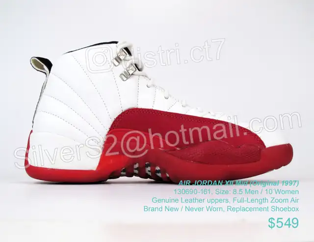 JORDAN XII Mid ORIGINAL 130690-161 Sz 8.5M 10W NEW WhiteVarsRed