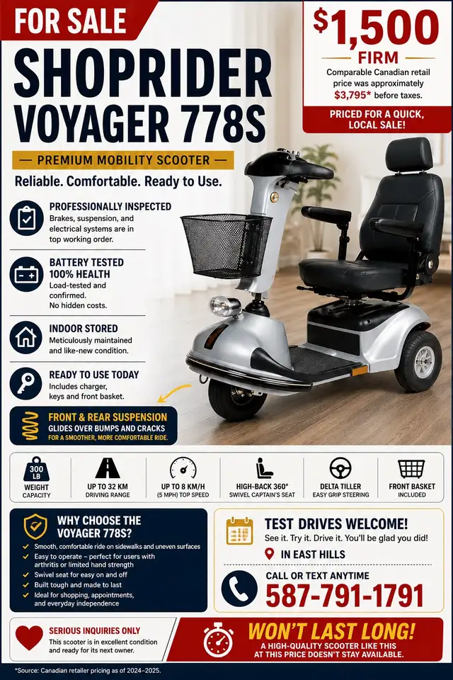 SHOPRIDER VOYAGER Mobility SCOOTER  - ONLY $1,500